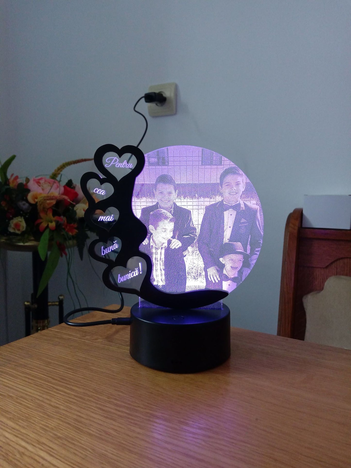 Lampă 3d 5 inimi personalizată cu poză