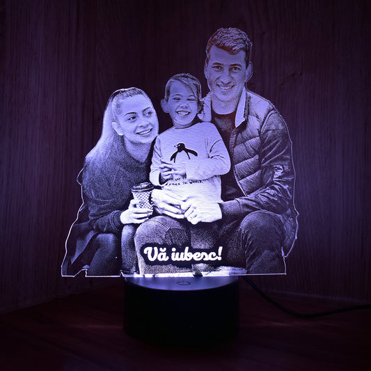 Cadou cuplu, familie - Lampa 3d siluete  + mesaj